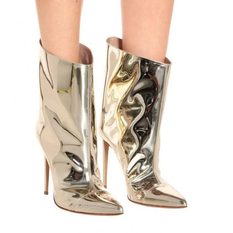 Non-Slip Walking Shoes Metallic Patent Leather Pointed Toe Stiletto Ankle Boots - Gold Non-Slip Walking Shoes Metallic Patent Leather Pointed Toe Stiletto Ankle Boots - Gold