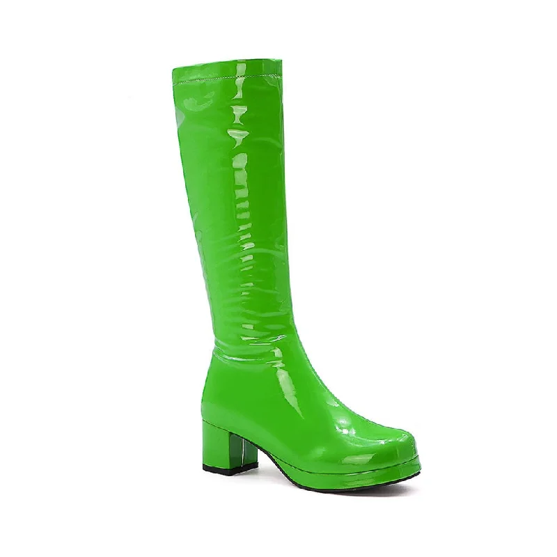 Sporty Slip-On Sneakers Polished Round Toe Platform Chunky Heel Mid Calf Boots - Green Sporty Slip-On Sneakers Polished Round Toe Platform Chunky Heel Mid Calf Boots - Green