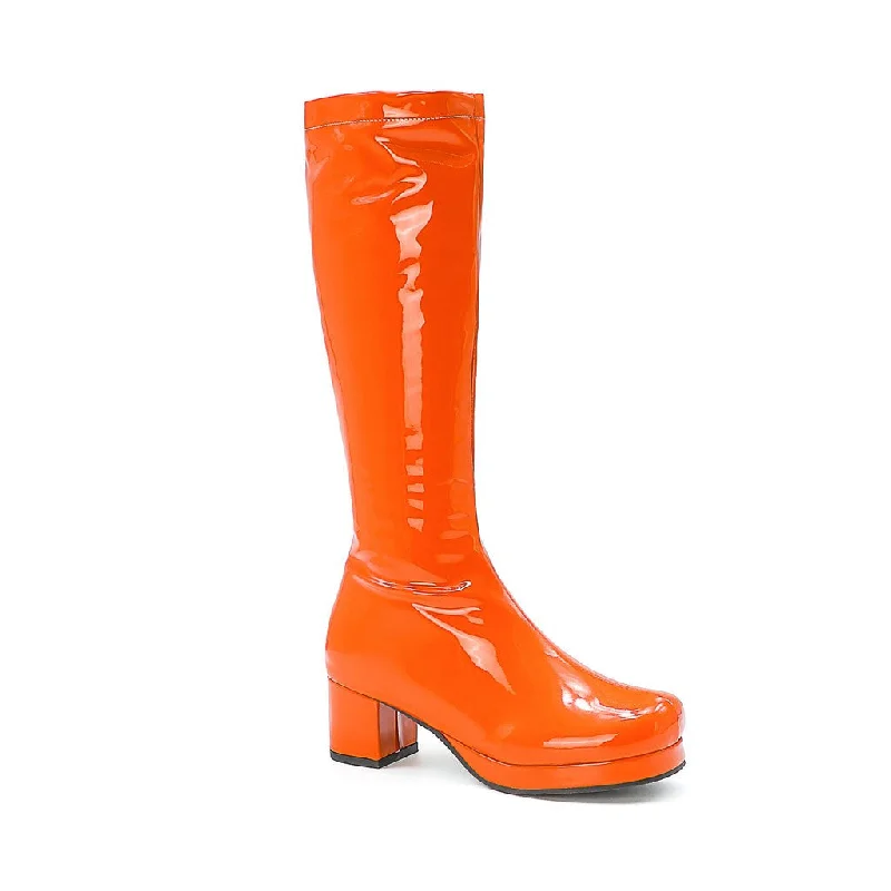 Shockproof Running Sneakers Polished Round Toe Platform Chunky Heel Mid Calf Boots - Orange Shockproof Running Sneakers Polished Round Toe Platform Chunky Heel Mid Calf Boots - Orange