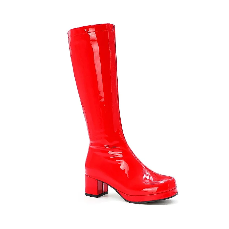 Sleek Sport Sneakers Polished Round Toe Platform Chunky Heel Mid Calf Boots - Red