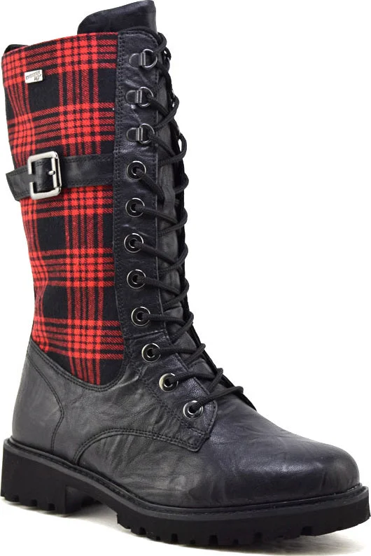 Cozy Memory Foam Shoes REMONTE D8674-02  Red Tartan Combat Boots