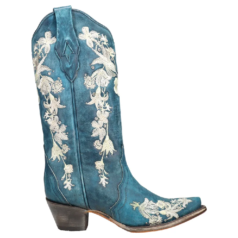 Cushion Foam Sneakers Studded Floral Snip Toe Cowboy Boots