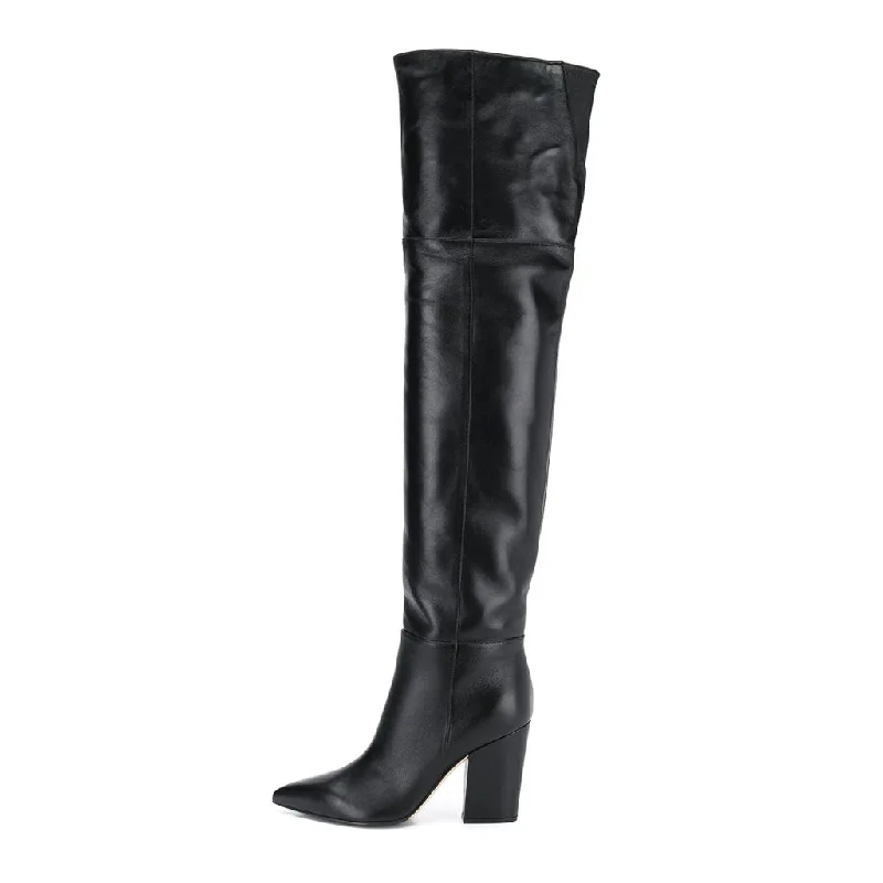 Trendy Athletic Shoes Stylish Pointed Toe Chunky Heeled Faux Leather Over Knee Boots - Black Trendy Athletic Shoes Stylish Pointed Toe Chunky Heeled Faux Leather Over Knee Boots - Black