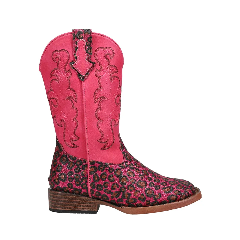 Ultra-Light Casual Shoes Wild Cat Embroidered Glitter Leopard Square Toe Cowboy Boots (Little Kid)