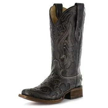 Modern Lightweight Shoes Women's Black Square Toe with Python Inlay